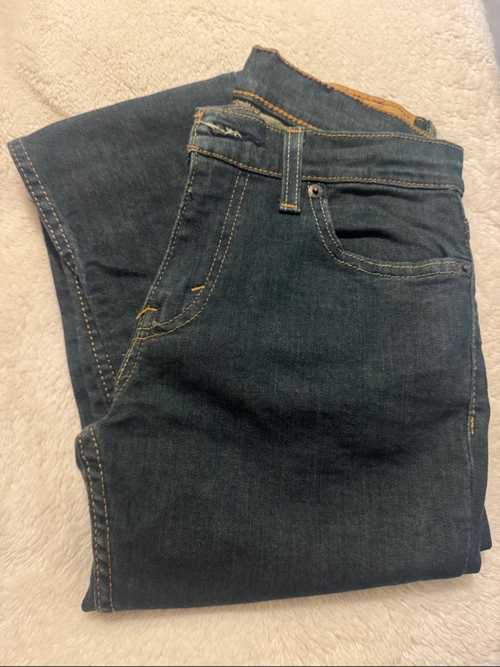 Levi Strauss & Co Dark Blue Straight Leg Jeans 👖a Tint of Green. Cuffed Bottoms